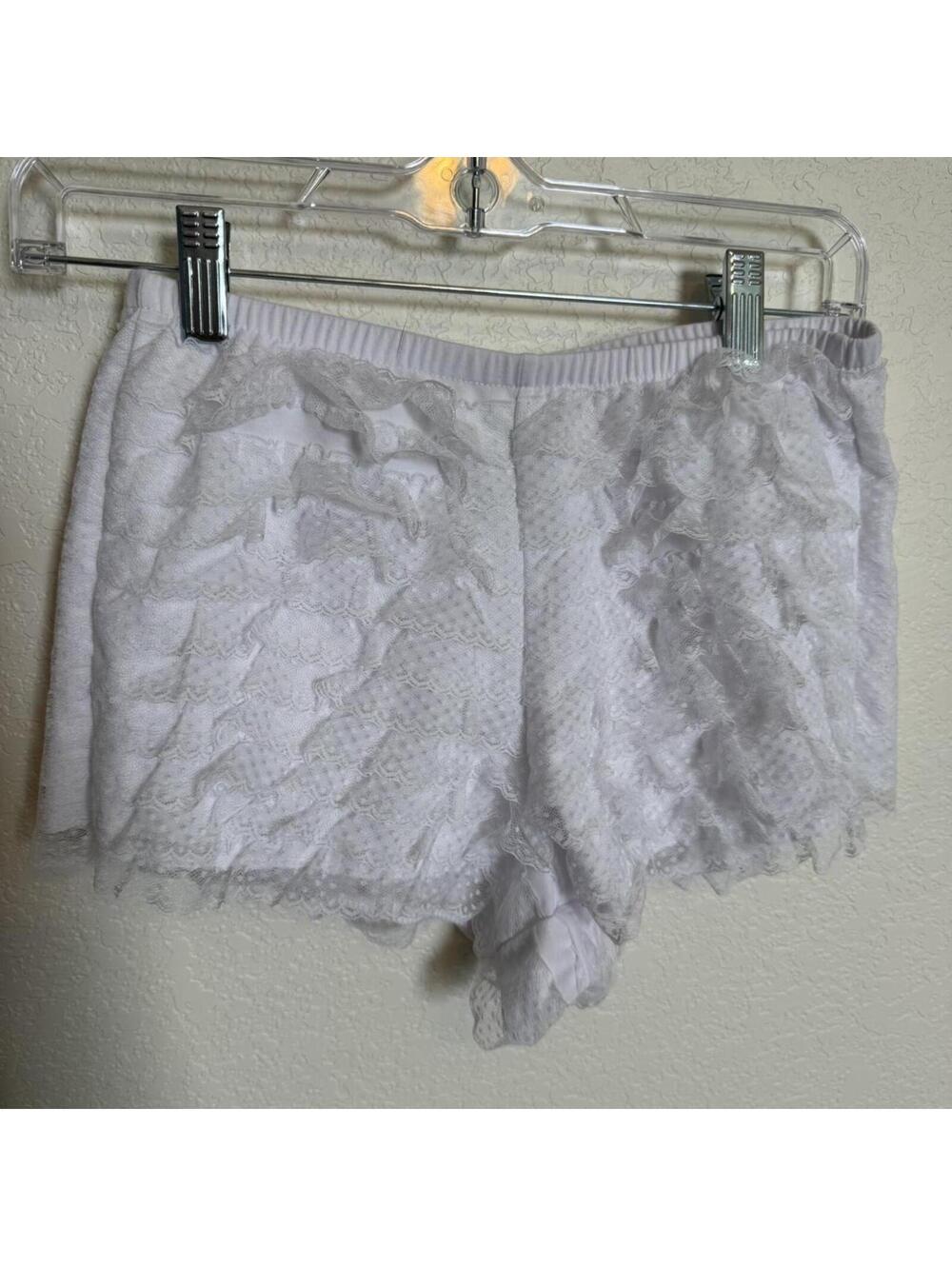 Spirit Coquette White Lace Ruffle Fairycore Micro Shorts, Small